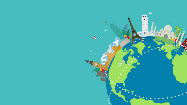 istock Travel ad background template decorated with world heritage sites and earth (blue) 2148781508