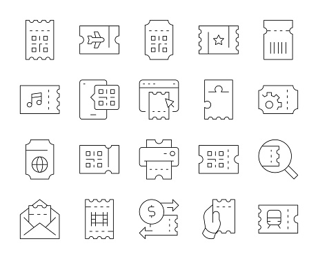 Ticket Thin Line Icons Vector EPS File.