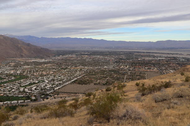 view of palm springs and coachella valley from the santa rosa mountains - coachella southern california california southwest usa стоковые фото и изображения