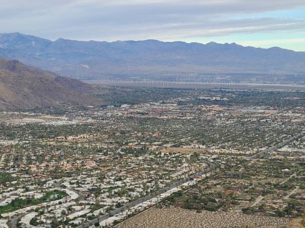 palm springs aerial from a hiking trail nearby - coachella southern california california southwest usa стоковые фото и изображения