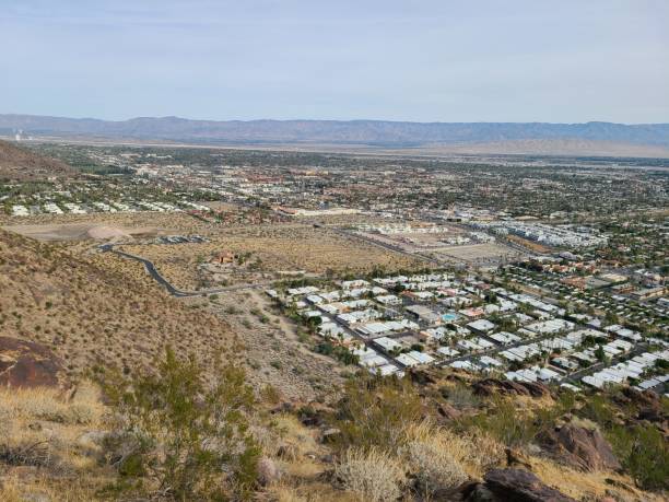 view of downtown palm springs and the coachella valley from the san jacinto mountains - coachella southern california california southwest usa стоковые фото и изображения