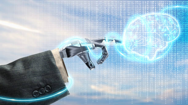 istock The robotic hand touches the virtual brain 2148785856