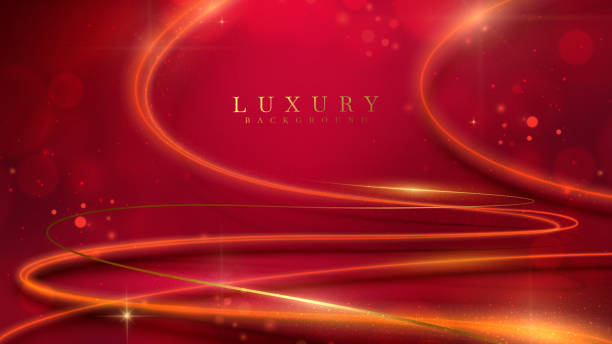 istock Red Abstract Background with Golden Swirls and Sparkles. 2148786326