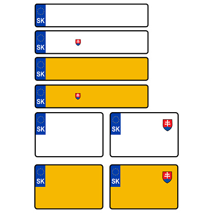 License plate of Slovakia. Vehicle registration plates frame sign. Slovak car number plate template. EU country identifier. flat style.