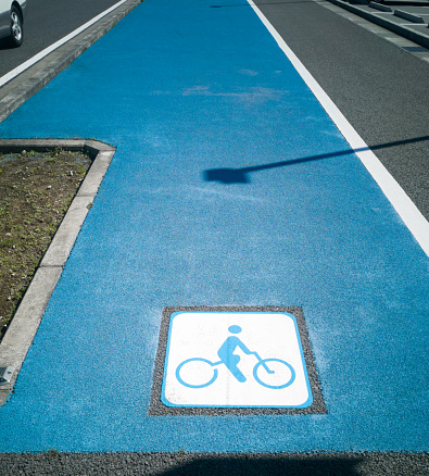 Road markings indicating bicycle lanes