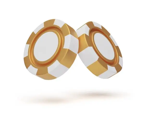 Vector illustration of Pair of 3D gold and white rotating casino chips