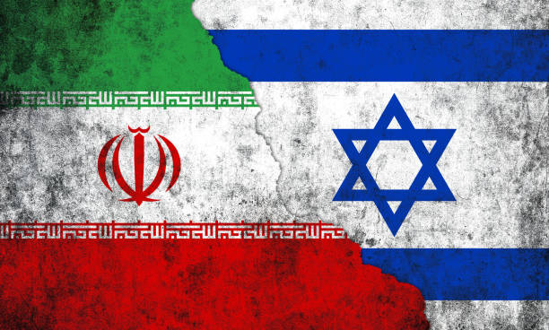 istock Flags of Iran and Israel displayed on a textured, weathered surface 2148790632