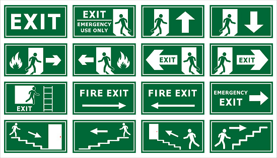 Exit Sign Ecamples Exit Signs Stock Illustration - Download Image Now - Accidents and ...