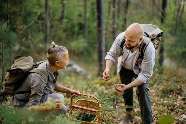 istock People who go hiking pick plants 2148791892