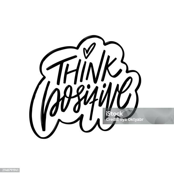 Hand Sign For Think Black Color Text Think Positive Lettering Hand Written Sign Vector Art ...