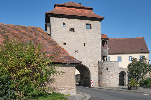 historic Town Wall with Schwarzacher Tor resp.Schwarzacher Gate in Sommerach,lower Franconia,Bavaria,Germany