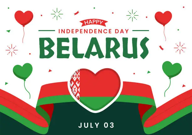 Vector illustration of Happy Belarus Independence Day Vector Illustration on 3 July with Waving Flag and Ribbon in National Holiday Flat Cartoon Background Design