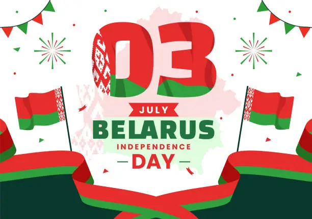 Vector illustration of Happy Belarus Independence Day Vector Illustration on 3 July with Waving Flag and Ribbon in National Holiday Flat Cartoon Background Design