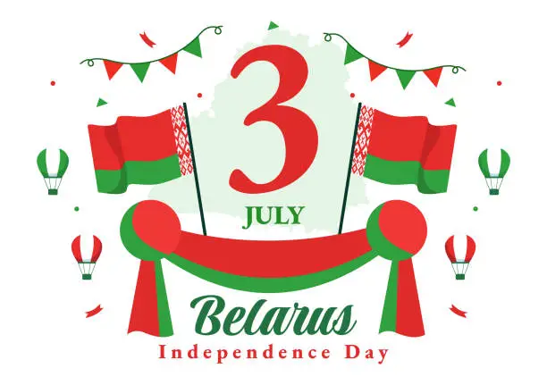 Vector illustration of Happy Belarus Independence Day Vector Illustration on 3 July with Waving Flag and Ribbon in National Holiday Flat Cartoon Background Design