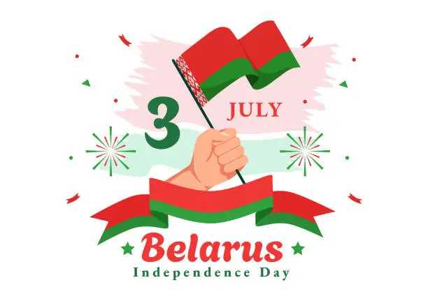 Vector illustration of Happy Belarus Independence Day Vector Illustration on 3 July with Waving Flag and Ribbon in National Holiday Flat Cartoon Background Design
