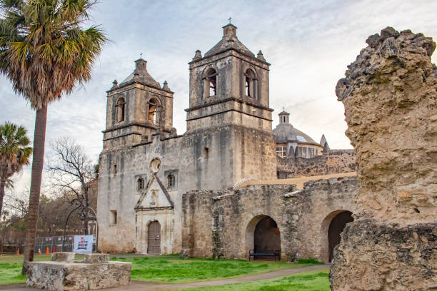 Old San Antonio Mission building taken during the early morning hours at Mission Conception park i