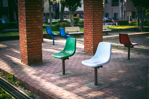 Colorful chairs.
