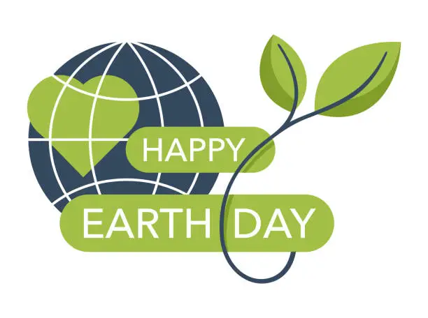 Vector illustration of Happy Earth Day - interaction of heart and globe