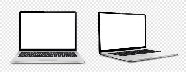 Laptop computer with white screen on transparent background Laptop computer with white screen on transparent background. Vector illustration. computer monitor stock illustrations