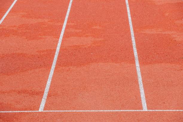 wet synthetic track in the athletics stadium