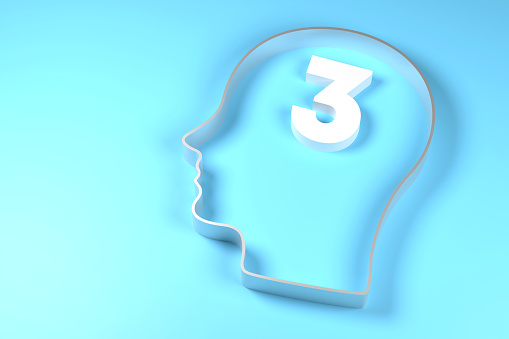 Human Head And Number 3 On Blue Background