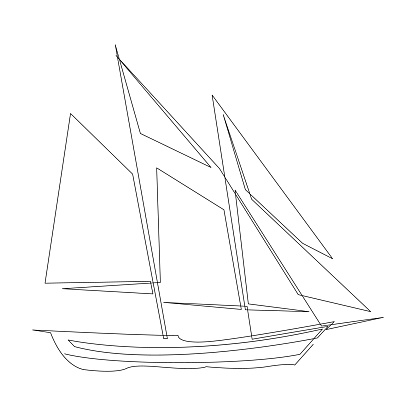 Continuous one line drawing of sailing ship. Vector illustration