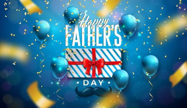 istock Happy Father's Day Greeting Card Design with Gift Box and Mustache on Shiny Party Background. Vector Celebration Illustration with Balloon and Falling Confetti for Best Dad. Template for Banner, Flyer, Invitation, Poster. 2148799640
