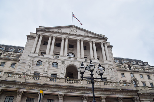 London, UK - January 31 2024: Daytime exterior view of the Bank of England
