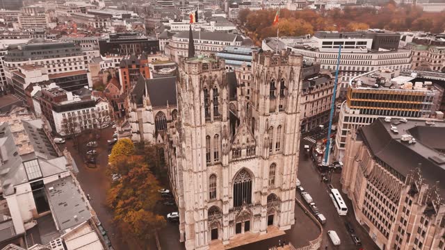 Brussels Cathedral from above via Drone
