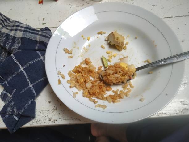 istock is eating fried rice on a white plate on a white background 2148802588