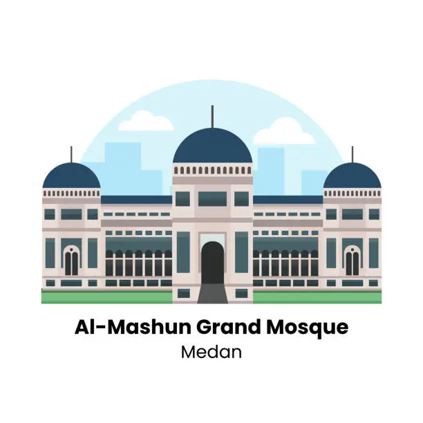 Vector illustration of Indonesia Landmark - Medan Majesty: Al-Mashun Grand Mosque