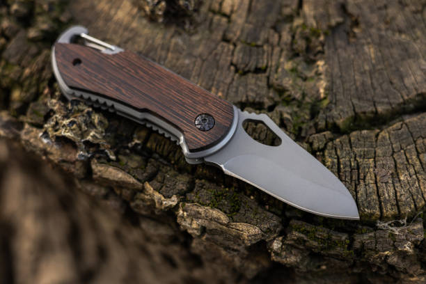 istock military tactical knife on tree in the forest 2148803513