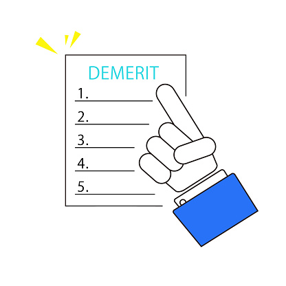 Business man’s hand pointing at list for demerit