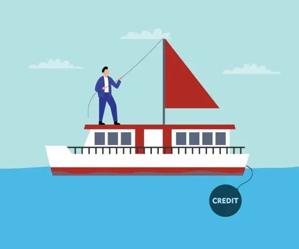 Vector illustration of Financial dependence on credit, the ship is sinking