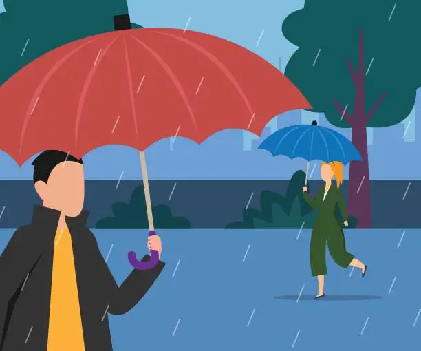 Vector illustration of Man and woman with umbrella in the rain