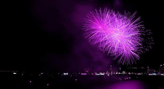 Australia Day fireworks in Elder Park, Adelaide city viewed accross Torrens foot bridge