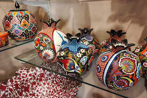 Oriental Turkish decorative vases in the shape of a pomegranate with  beautiful Arabic pattern