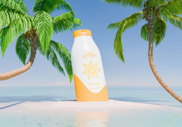 istock Sunscreen Bottle on Tropical Beach with Palm Trees 2148807243