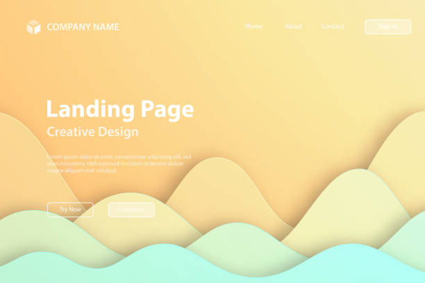 istock Landing page Template - Orange abstract wave shapes - Trendy paper cut background 2148807993