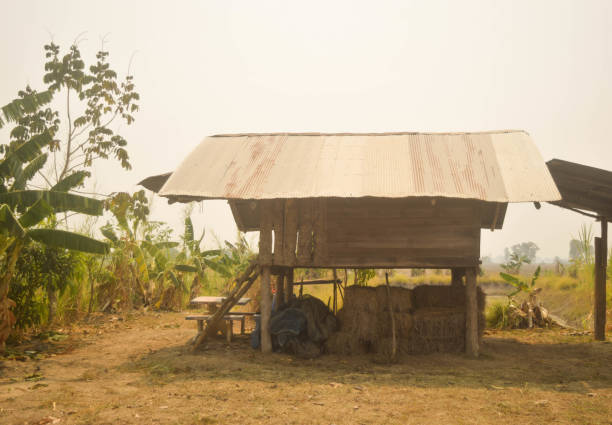 close up a old cottage building on rural countryside Thailand