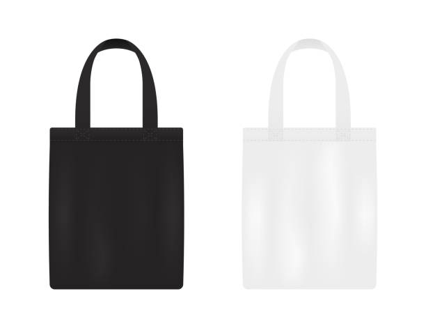 illustrations, cliparts, dessins animés et icônes de sac en toile. maquette de sac en tissu. sac en tissu avec poignée. modèle de sac écologique en coton noir et blanc. modèle écologique vierge, maquette de sacs. illustration vectorielle - poignée objet manufacturé