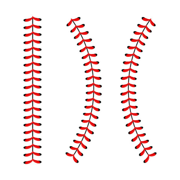The red stitch or stitching of the baseball Isolated on white background. Sports Ball Red Laces Set. Vector illustration