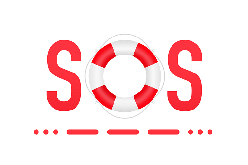 SOS. Request for help. International Morse code. SOS logo design on white background. Vector illustration