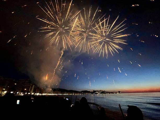 Real Colorful firework with bokeh background. Aurora de Cullera Celebration / New Year celebration
