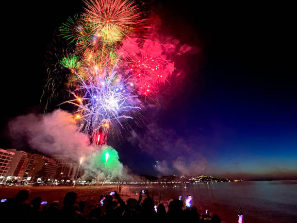 istock Real Colorful firework with bokeh background. Aurora de Cullera Celebration / New Year celebration 2148811476