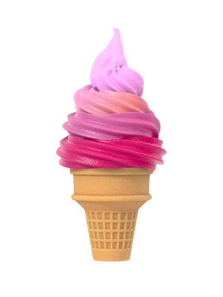 Colorful frozen yogurt icecream in waffle cone. Isolated on white background. Delicious flavor summer dessert. Graphic design element for advertisement, menu, scrapbook, poster, flyer. 3D illustration