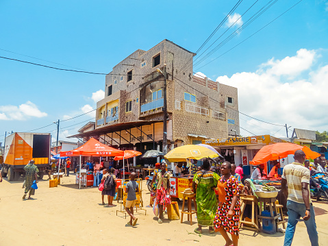 Pointe Noire, Republic Of Congo - March 10, 2023 : Street market in Pointe Noire in Congo.