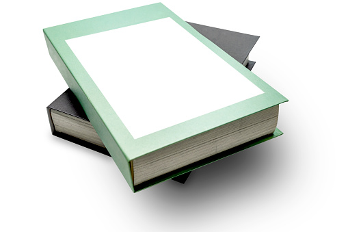 Pile of white blank book isolated over white background, perspective view. Copy space for your text. Dictionaries and encyclopedias, library or bookstore literature.