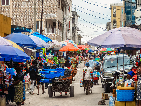 Brazzaville, Republic Of Congo - March 16, 2023 : Street market in Brazzaville in Congo.