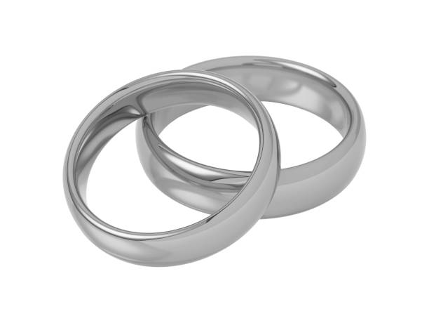 istock Two white gold, platinum or silver wedding rings, 3D illustration 2148813906